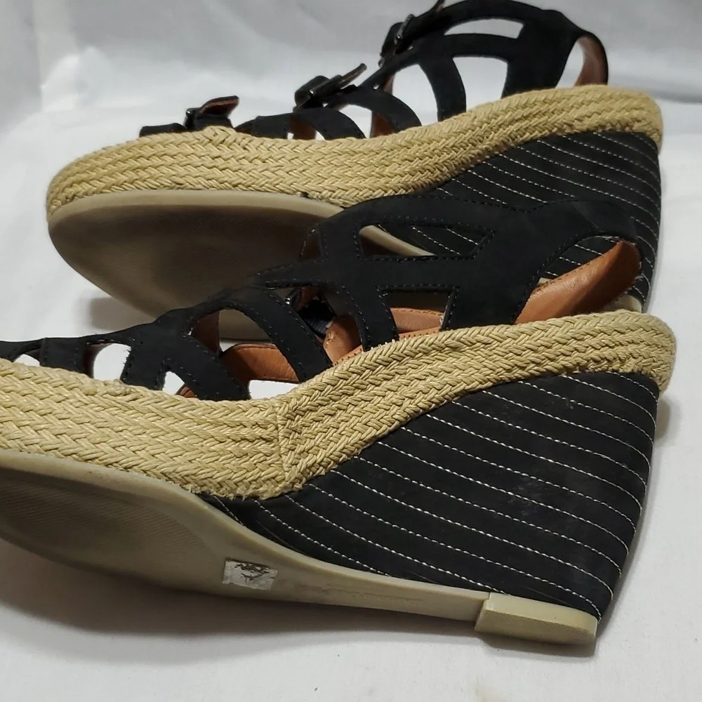 L'Amour Des Pieds ignacis black leather strappy wedge espadrille sandals